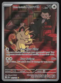 Team Rocket's Meowth 203/182 Illustration Rare Destined Rivals English NM - Image 1