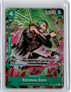 Bandai One Piece TCG Roronoa Zoro OP13-037 Treasure Rare Card English OP15 - Image 1