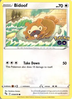 Bidoof 059/078 Pokemon GO Pokemon Card TCG - Image 1