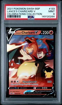 2021 POKEMON SWSH BLACK STAR PROMO #133 LANCE'S CHARIZARD V PSA 9 - Image 1