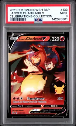 2021 POKEMON SWSH BLACK STAR PROMO #133 LANCE'S CHARIZARD V PSA 9 - Image 1