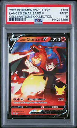 2021 POKEMON SWSH BLACK STAR PROMO #133 LANCE'S CHARIZARD V PSA 9 - Image 1