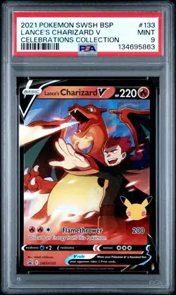 2021 POKEMON SWSH BLACK STAR PROMO CELEBRATIONS COLL LANCE'S CHARIZARD V PSA 9 - Image 1