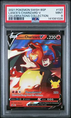 2021 POKEMON SWSH BLACK STAR PROMO CELEBRATIONS COLL LANCE'S CHARIZARD V PSA 9 - Image 1