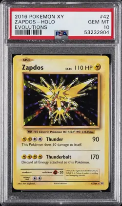 2016 POKEMON XY EVOLUTIONS #42 ZAPDOS-HOLO PSA 10 - Image 1