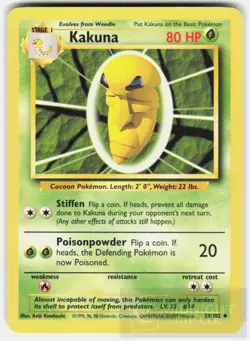 POKEMON KAKUNA 33 BASE SET UNLIMITED MP - Image 1