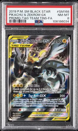 2019 POKEMON SM BLACK STAR PROMO #SM168 FULL ART/PIKACHU & ZEKROM GX PSA 8 - Image 1