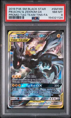 2019 POKEMON SM BLACK STAR PROMO #SM168 FULL ART/PIKACHU & ZEKROM GX PSA 8 - Image 1