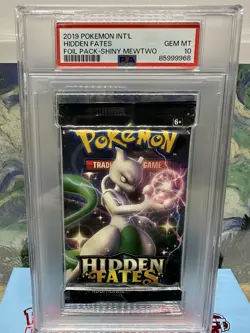 2019 Pokemon Hidden Fates Shiny Mewtwo Foil Booster Pack PSA 10 Gem Mint - Image 1