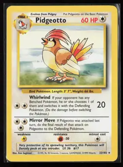 Pidgeotto 22/102 Rare Base Set Unlimited WOTC Vintage Pokemon NM - Image 1