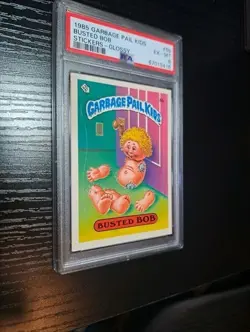 PSA 6 EX-MT 1985 Garbage Pail Kids OS1 BUSTED BOB #6b ** GLOSSY STICKER CARD - Image 1
