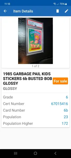 PSA 6 EX-MT 1985 Garbage Pail Kids OS1 BUSTED BOB #6b ** GLOSSY STICKER CARD - Image 3