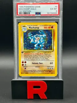 Pokemon TCG Machamp 8/102 Holo 1st Edition Base Set PSA 6 Vintage - Image 1