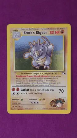 2* Pokemon Cards Brock's Rhydon 2/132 Unlimited Holofoil Gym Heroes Holo Rare - Image 1