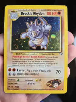 Brock's Rhydon ⭐ 2/132 Holo Rare Gym Heroes 2000 Pokemon Swirl Mp Hp - Image 1