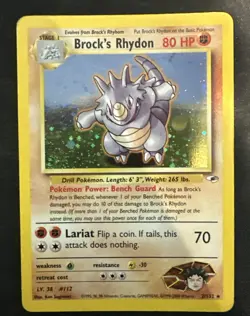Brock's Rhydon 2/132 Gym Heroes 2/132 Near Mint Condition Pokemon TCG Swirl - Image 1