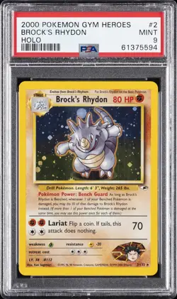 2000 POKEMON GYM HEROES HOLO #2 BROCK'S RHYDON PSA 9 - Image 1