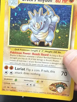 Pokemon TCG Brock's Rhydon 2/132 Gym Heroes Unlimited Holo Rare Swirl - Image 3
