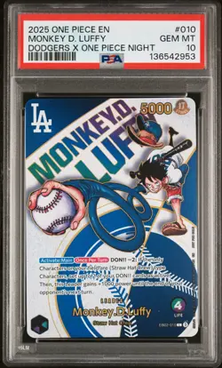 2025 ONE PIECE PROMOS DODGERS X ONE PIECE NIGHT #010 MONKEY D. LUFFY PSA 10 - Image 1