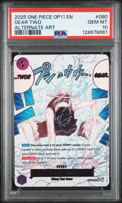 2025 ONE PIECE OP11-A FIST OF DIVINE SPEED ALTERNATE ART #080 GEAR TWO PSA 10 - Image 1