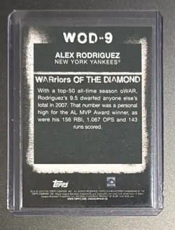 2020 Topps Warriors of the Diamond #WOD-9 Alex Rodriguez New York Yankees - Image 2