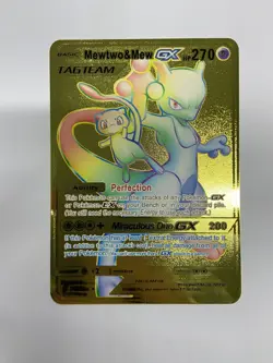 Mewtwo&Mew GX Gold Metal Pokemon Card-Collectible Gift Display！good - Image 2