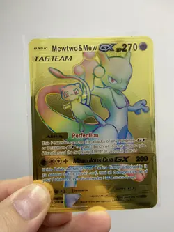 Mewtwo&Mew GX Gold Metal Pokemon Card-Collectible Gift Display！good - Image 3