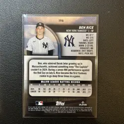 2025 Topps Stadium Club Red Parallel #196 Ben Rice, New York Yankees RC - Image 4