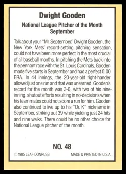 1985 Donruss Highlights Dwight Gooden New York Mets #48 - Image 2
