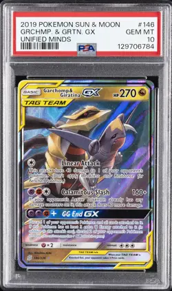2019 POKEMON SUN & MOON UNIFIED MINDS #146 GARCHOMP & GIRATINA GX PSA 10 - Image 1