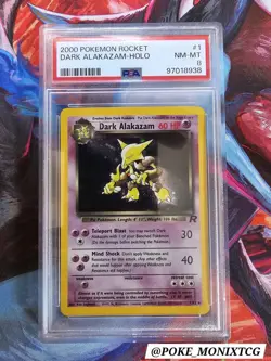 DARK ALAKAZAM 1/82 HOLO RARE UNLIMITED PSA 8 2000 POKEMON ROCKET - Image 1