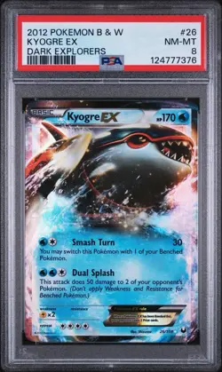 PSA Graded NM/MT 8 Kyogre EX 26/108 Pokemon Black & White Dark Explorers Holo - Image 1