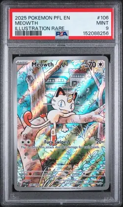 Pokemon TCG Meowth PSA 9 Phantasmal Flames IR 106/094 - Image 1