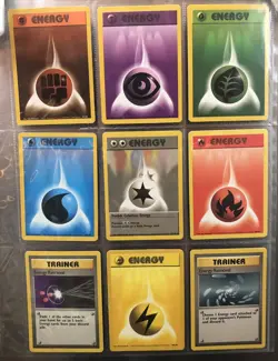 Lot of 9 Cards 1 Each Base Set LP Vintage -WotC- Pokemon TCG Energy & Trainer - Image 1