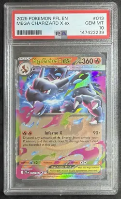 Graded Pokemon MEGA CHARIZARD X EX 013/094 PHANTASMAL FLAMES EN PSA 10 GEM MINT - Image 1