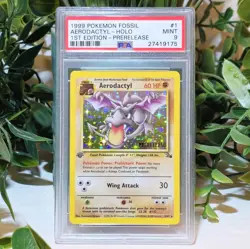 Aerodactyl 1st Edition Prerelease - 1999 Pokemon Fossil 1/62 - Galaxy Holo PSA 9 - Image 1