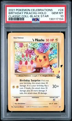 2021 POKEMON CELEBRATIONS CLASSIC COLLECTION 24 BIRTHDAY PIKACHU-HOLO PSA 10 - Image 1