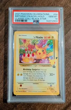 Birthday Pikachu 24 Pokemon Celebrations Holo TCG - PSA 10 Gem Mint - Image 1