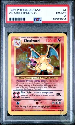 PSA 6 Charizard Holo Rare 4/102 Base Set Unlimited Pokemon EX-MT - Image 1