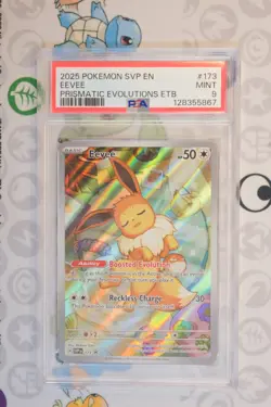 2025 POKEMON PRISMATIC EVOLUTIONS ELITE TRAINER BOX PROMO #173 EEVEE PSA 9 - Image 1