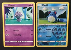 2 X Asako Ito Illustrator Pokemon Cards Crotchet Knitted Marill 34/147 Espurr - Image 1