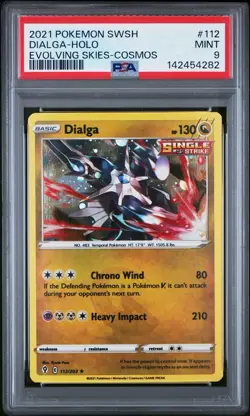 Pokemon Dialga Cosmos Holo Card SWSH #112 Evolving Skies PSA 9 RegradeU - Image 1