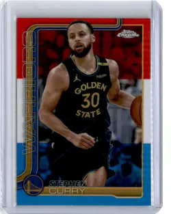 2025-26 Topps Chrome Red White and Blue Refractor #201 Stephen Curry Warriors - Image 1