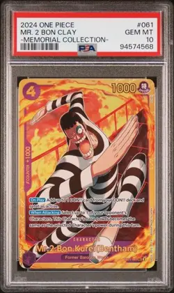 Mr.2.Bon.Kurei (Bentham) EB01-061 Extra Booster Memorial Collection Foil PSA 10 - Image 1