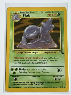 Muk 13 / 62 Pokemon Fossil Unlimited 1999 Near Mint / Light Play Holo Rare - Image 2
