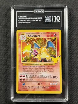 Pokemon Cards TAG 10 Gem Mint Charizard Celebrations Base Set 25th SWSH 4/102 - Image 1
