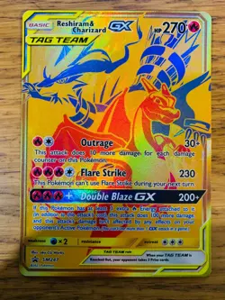 N-MINT! Reshiram & Charizard SM247 Sun & Moon Tag Team Gold Promo Pokemon Card! - Image 1