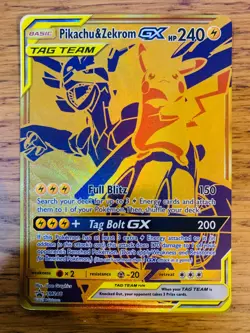N-MINT! Pikachu & Zekrom SM248 Sun & Moon Tag Team Gold Promo Pokemon Card! - Image 1