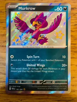 NEAR MINT! Murkrow (181/091) Paldean Fates Baby Shiny Rare Pokemon Card! - Image 1