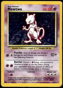 Mewtwo 10/102 Base Set Unlimited Holo Rare HP Pokemon 1999 - Image 1